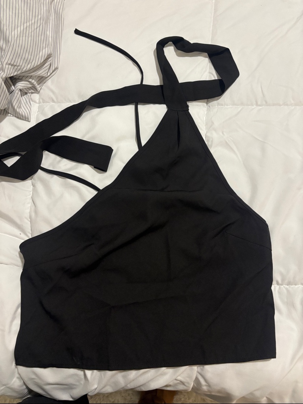 New Black Halter Crop Top with Tie Neck